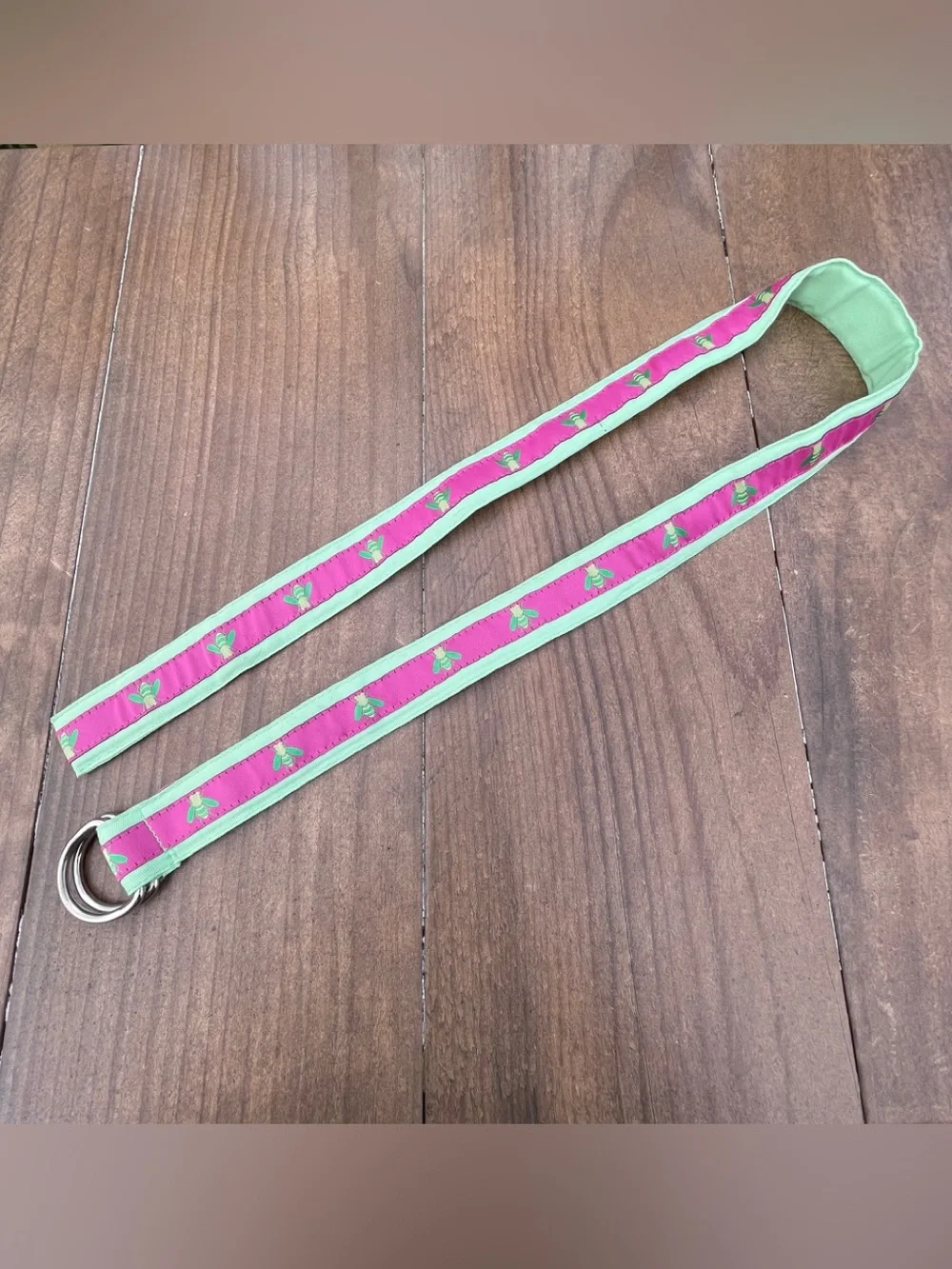 Lilly Pulitzer WHITE LABEL Pink and Light Green Ribbon Belt with Bee Motiff